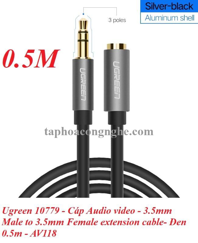 Ugreen 10779 0.5M màu Đen Cáp âm thanh 3.5mm nối dài AV118 30010779